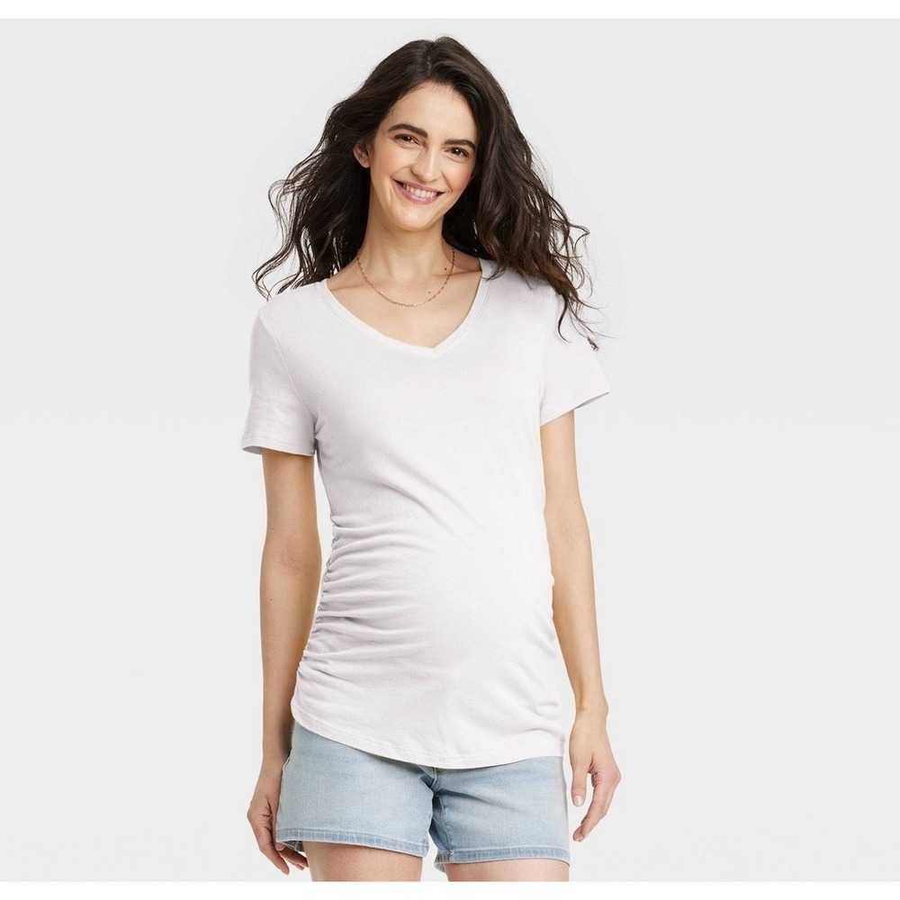 Ingrid & Isabel Maternity White NWT XXL VNeck ShortSleeve Ruched Side TShirt Top